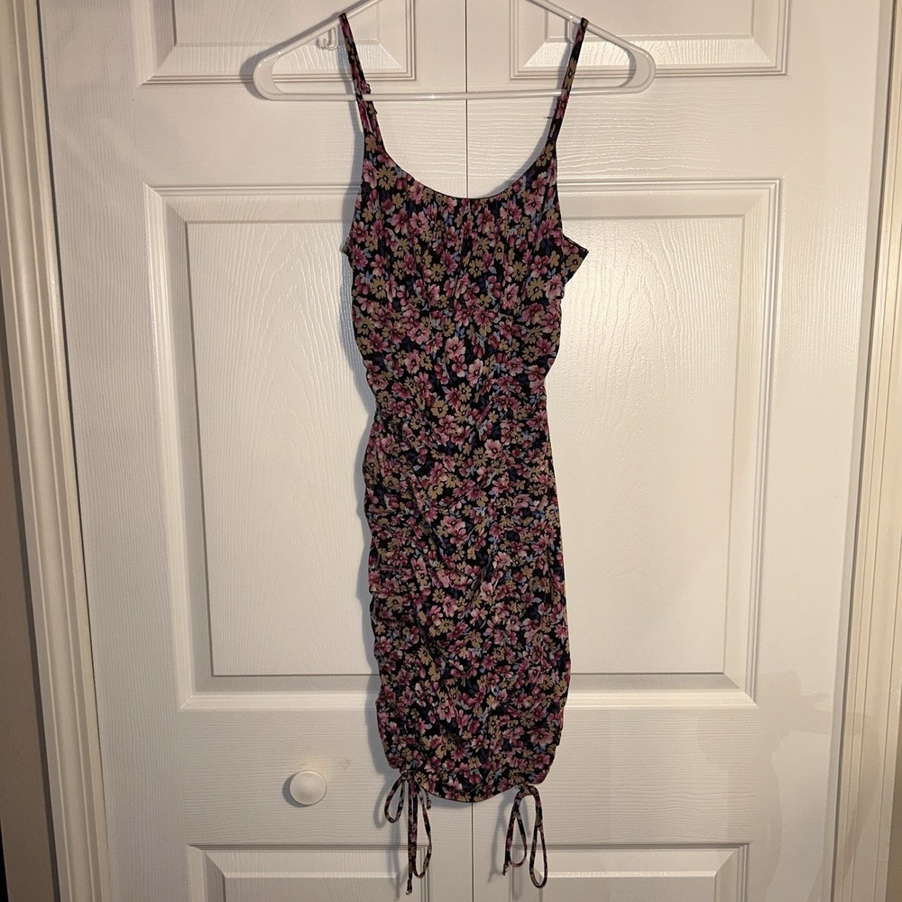Live To Be Spoiled Floral Ruched Bodycon Mini Dress Vintage 90s Style S